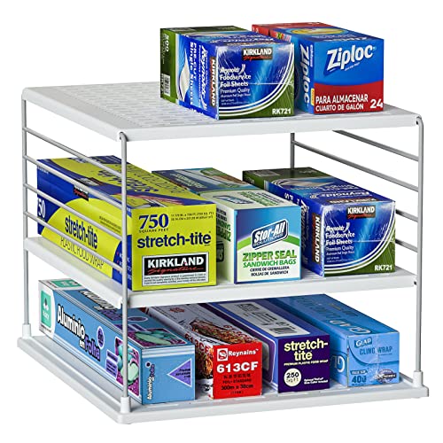 WANCHIY Upgraded Cabinet Organizers and Storage Divided Compartment Holder for Plastic Bag Wrap Foil Snack and Box for Kitchen Organization and StorageUnder Sink Organizers and Storage Suitable