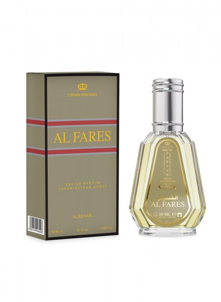Al Fares perfume from the ALREHAB collection A refreshing aromatic opening to start your day with lavender, lemon, bergamot and mandarin, a masculine and attractive aromatic heart of sage, juniper ber
