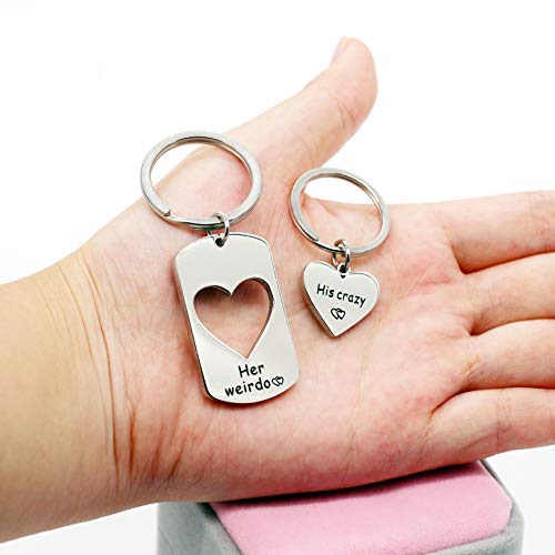 Uloveido Fashion Stainless Steel His Crazy Her Weirdo Love Heart Personalized Couples Initial Keychain Set, Nice Key Ring Set Gifts for SN151 - Image 5