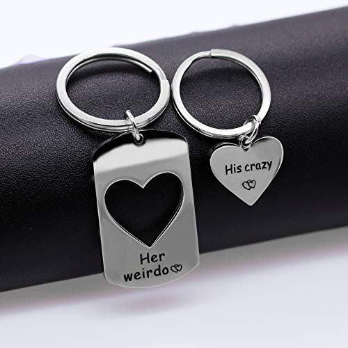Uloveido Fashion Stainless Steel His Crazy Her Weirdo Love Heart Personalized Couples Initial Keychain Set, Nice Key Ring Set Gifts for SN151 - Image 2