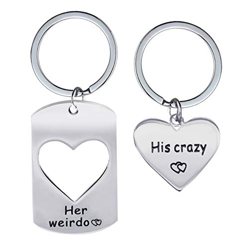 Uloveido Fashion Stainless Steel His Crazy Her Weirdo Love Heart Personalized Couples Initial Keychain Set, Nice Key Ring Set Gifts for SN151 - Image 1