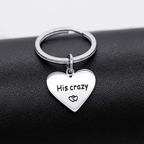 Uloveido Fashion Stainless Steel His Crazy Her Weirdo Love Heart Personalized Couples Initial Keychain Set, Nice Key Ring Set Gifts for SN151 - Image 3