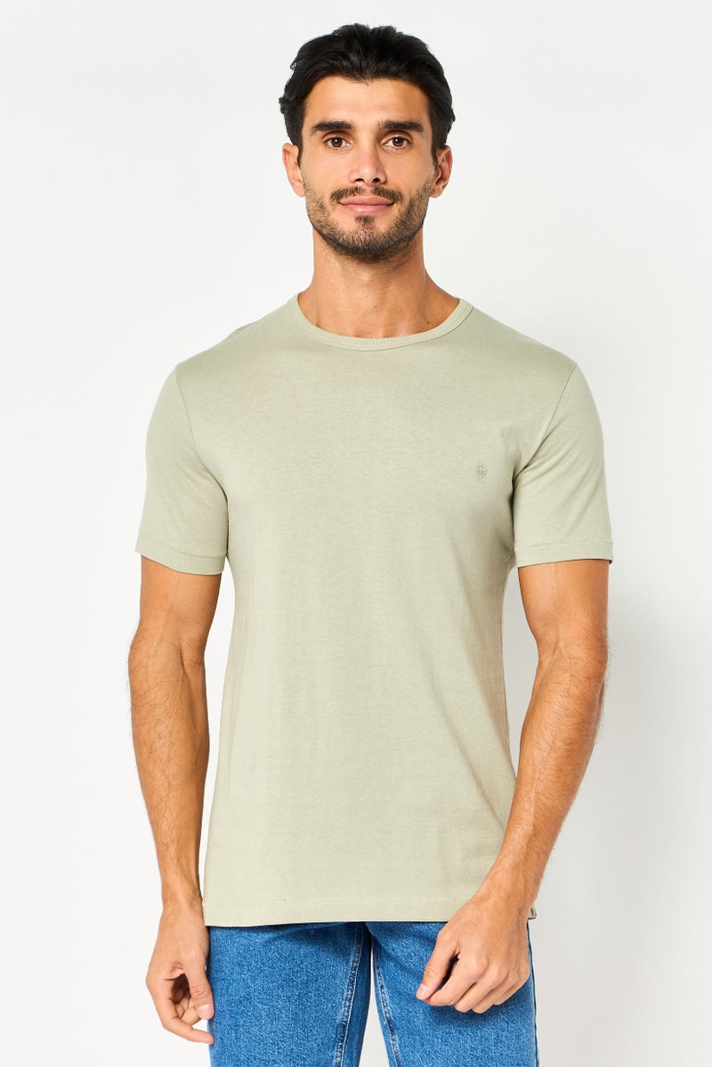 French Connection Men Crew Neck Short Sleeves Brand Logo T-Shirt, Sage Green - Image 1