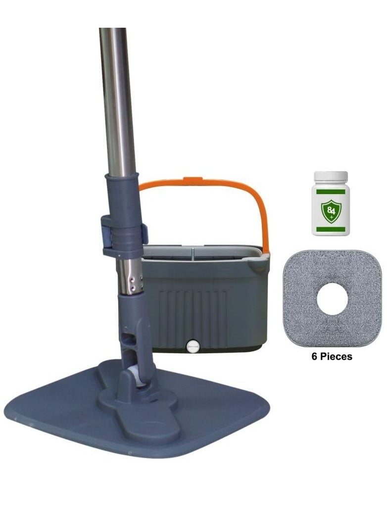 Spin Mop Bucket Set with 6 Reusable Mop Pads Separates Dirty and Clean Water Square Microfiber Mop for Floor Cleaning Mop Set Pads for All Types Floors 