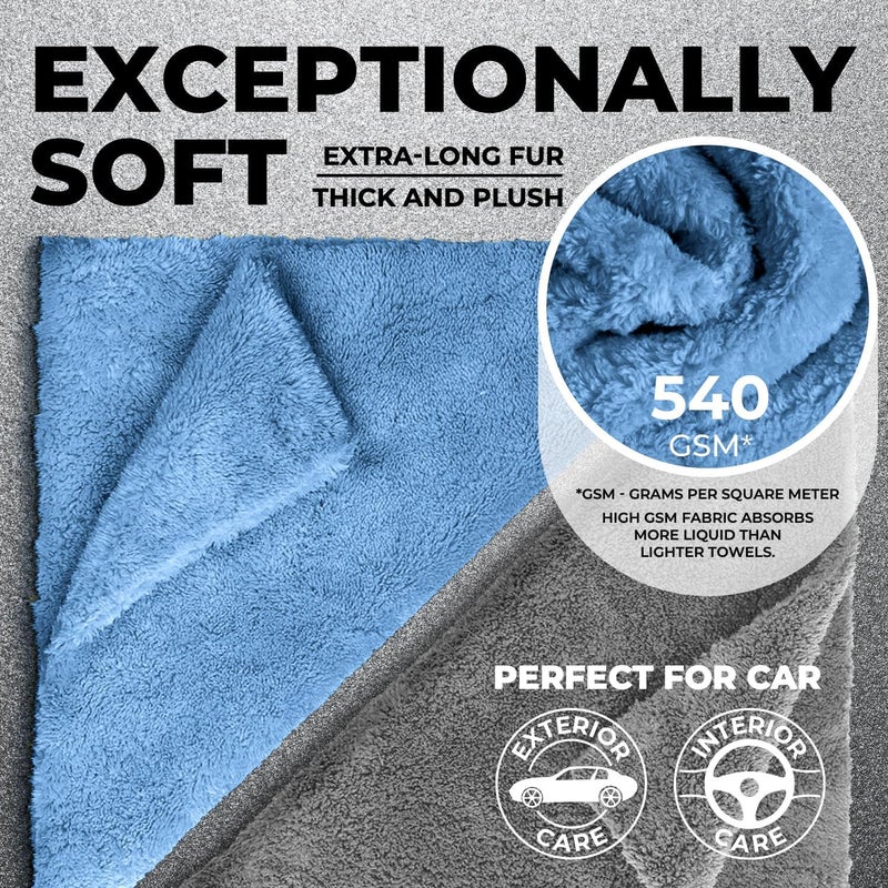 Mighty Cleaner Edgeless Microfiber Towels for Cars – 6pk (12”x12”) - 540 GSM - Super Soft Detailing & Buffing – Scratch-Free & Absorbent Microfiber Cleaning Cloths for Car Polishing - Image 2