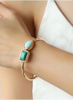 HaveDream High Quality And Exquisite Women's Alloy Spring Clasp Bracelet, Fashion Tiger Eye Stone Retro Bracelet - Green/White  - Image 2