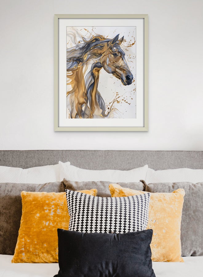 Art Decor Art Decor Water Color Ink Style Horse Art with Gold and Black Accents with Matboard Framed Fine Art Wall Décor for Living Room Bedroom Dining Room Office Gifting - Image 2
