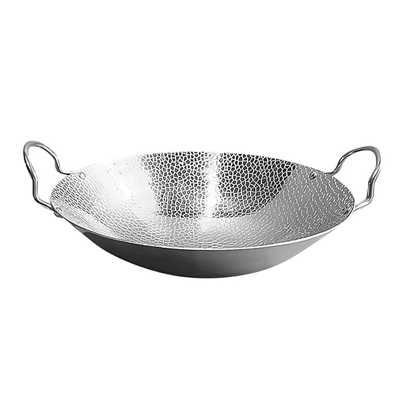 SHREESAMP SHREESAMP Stainless Steel Hammered Wok, Round Bottom Kadai with Handles, Deep Frying Pan for Stir Fry, Boiling & Steaming, Cookware, Wide-Shallow kadai, Versatile Cookware for Gas & Induction Stoves  - Image 1