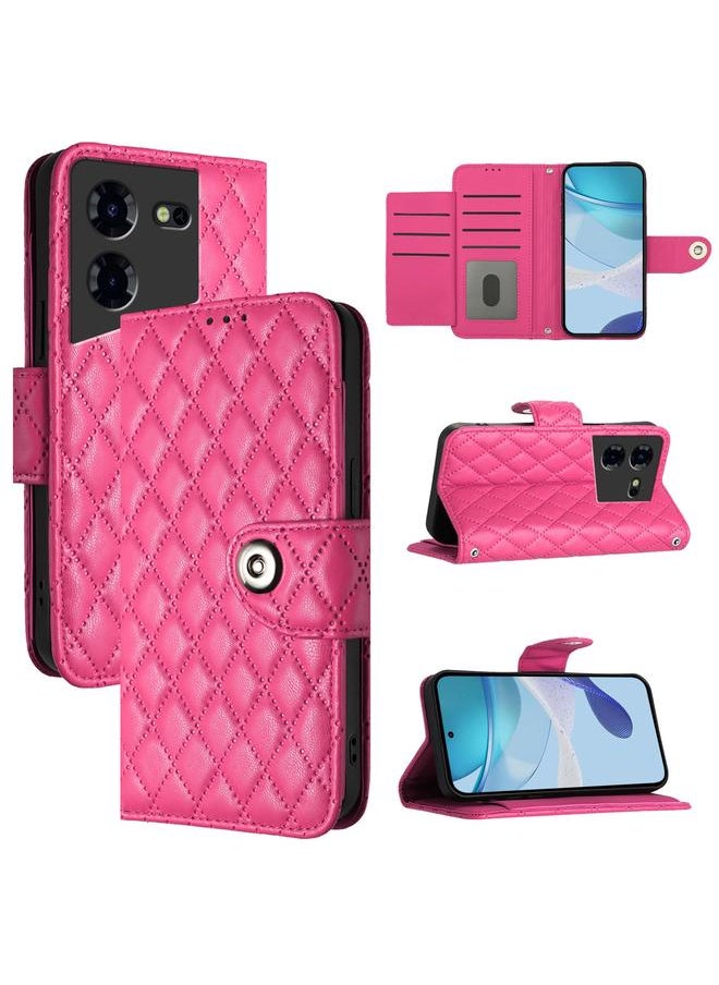erorex For Tecno Pova 5 4G Rhombic Texture Flip Leather Phone Case with Lanyard(Rose Red) 
