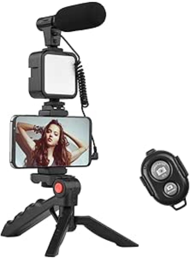 مجموعة تصوير الفيديو (فلوج) الاحترافية للموبايل - حامل ثلاثي مكتبي متكامل - يشمل ميكروفون، إضاءة LED وريموت لاسلكي - الاستوديو المتنقل المثالي لصناعة المحتوى والبث المباشر - Image 3