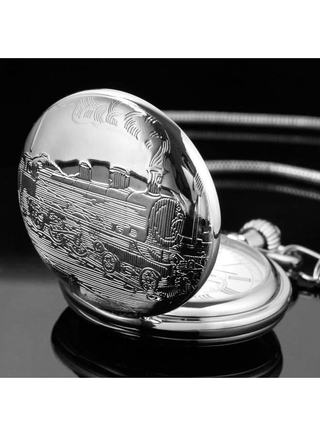 Dentily Vintage Silver Train London Design Hand Winding Mechanical Pocket Watch Mens Watches, silver3, vintage - Image 4