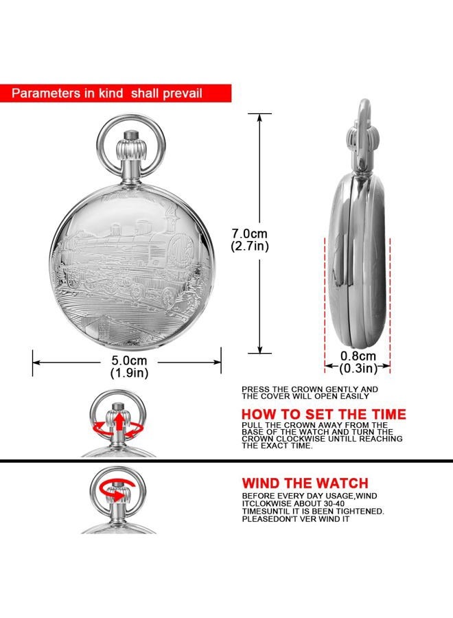 Dentily Vintage Silver Train London Design Hand Winding Mechanical Pocket Watch Mens Watches, silver3, vintage - Image 5
