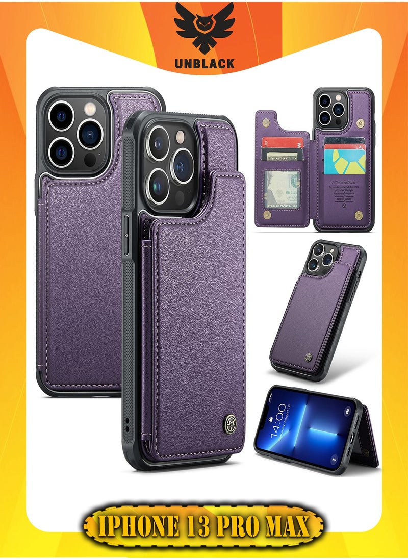 CaseMe Wallet Case for Apple iPhone 13 Pro Max, Premium Handmade Durable PU Leather Slim Shockproof Case with [Double Magnetic Clasp] [Card Holder] [Kickstand] [RFID Blocking] (Purple)  - Image 1
