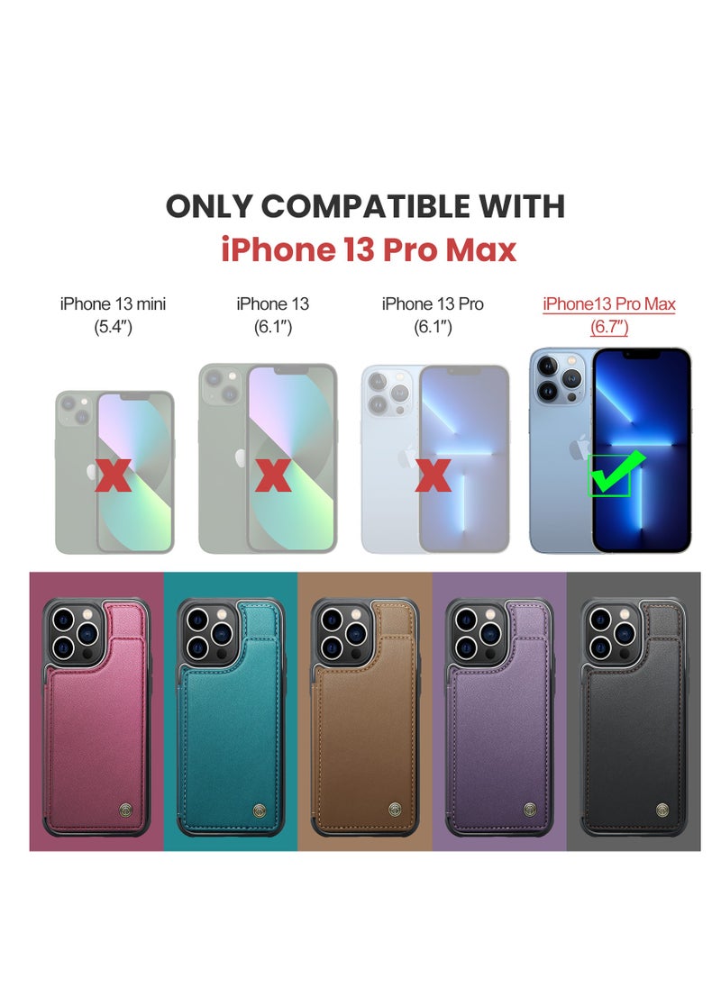 CaseMe Wallet Case for Apple iPhone 13 Pro Max, Premium Handmade Durable PU Leather Slim Shockproof Case with [Double Magnetic Clasp] [Card Holder] [Kickstand] [RFID Blocking] (Purple)  - Image 3