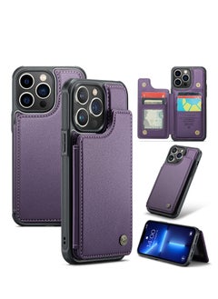 CaseMe Wallet Case for Apple iPhone 13 Pro Max, Premium Handmade Durable PU Leather Slim Shockproof Case with [Double Magnetic Clasp] [Card Holder] [Kickstand] [RFID Blocking] (Purple)  - Image 2