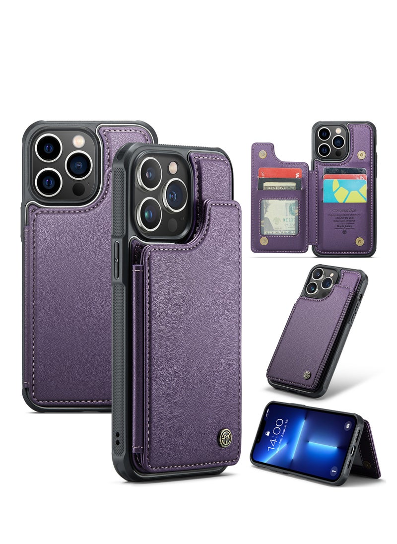 CaseMe Wallet Case for Apple iPhone 13 Pro Max, Premium Handmade Durable PU Leather Slim Shockproof Case with [Double Magnetic Clasp] [Card Holder] [Kickstand] [RFID Blocking] (Purple)  - Image 2