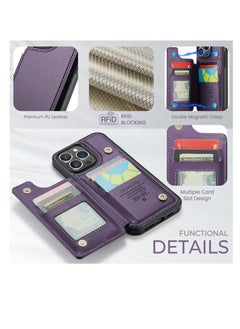 CaseMe Wallet Case for Apple iPhone 13 Pro Max, Premium Handmade Durable PU Leather Slim Shockproof Case with [Double Magnetic Clasp] [Card Holder] [Kickstand] [RFID Blocking] (Purple)  - Image 5