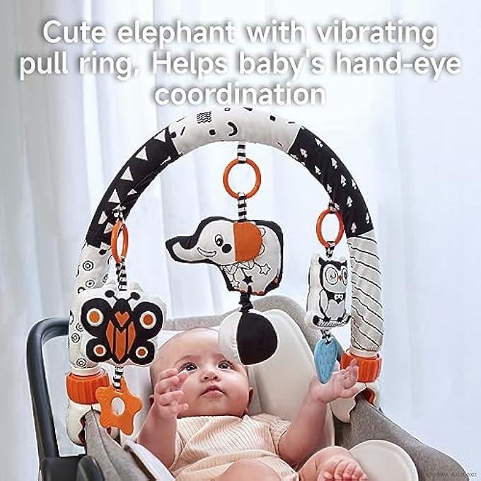 TUMAMA CAR SEAT TOYS FOR BABIES 0-6 MONTHS, STROLLER TOYS FOR INFANT 0-6 MONTHS, NEWBORN SENSORY HANGING RATTLE ARCH TOY WITH BUTTERFLY ELEPHANT OWLS,MUSICAL TOY FOR BABY 6-12 MONTHS - Image 5