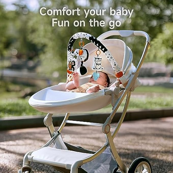 TUMAMA CAR SEAT TOYS FOR BABIES 0-6 MONTHS, STROLLER TOYS FOR INFANT 0-6 MONTHS, NEWBORN SENSORY HANGING RATTLE ARCH TOY WITH BUTTERFLY ELEPHANT OWLS,MUSICAL TOY FOR BABY 6-12 MONTHS - Image 4