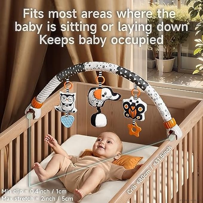 TUMAMA CAR SEAT TOYS FOR BABIES 0-6 MONTHS, STROLLER TOYS FOR INFANT 0-6 MONTHS, NEWBORN SENSORY HANGING RATTLE ARCH TOY WITH BUTTERFLY ELEPHANT OWLS,MUSICAL TOY FOR BABY 6-12 MONTHS - Image 3