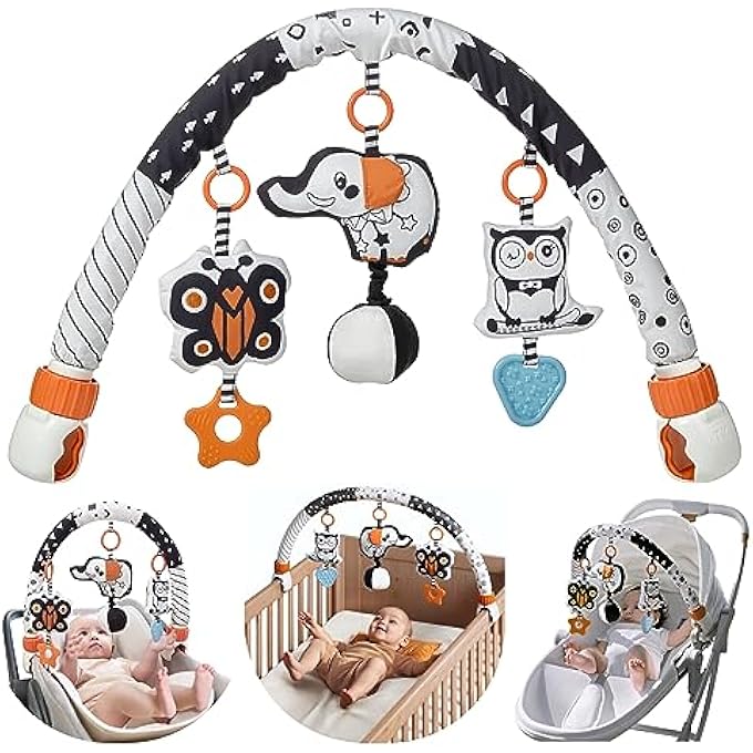 TUMAMA CAR SEAT TOYS FOR BABIES 0-6 MONTHS, STROLLER TOYS FOR INFANT 0-6 MONTHS, NEWBORN SENSORY HANGING RATTLE ARCH TOY WITH BUTTERFLY ELEPHANT OWLS,MUSICAL TOY FOR BABY 6-12 MONTHS - Image 1