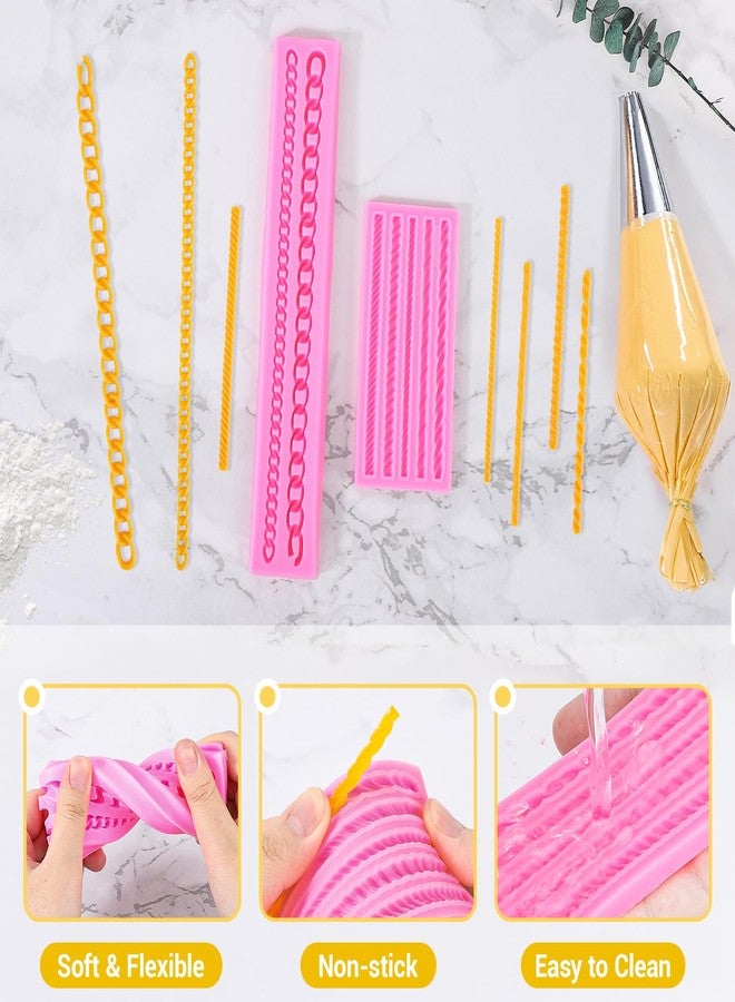 Beasea Silicone Fondant Mold, 2pcs Border Mold Silicone Small Mini Rope Chain DIY for Birthday Cake Decoration Candy Sugar Craft Cupcake Topper - Image 3