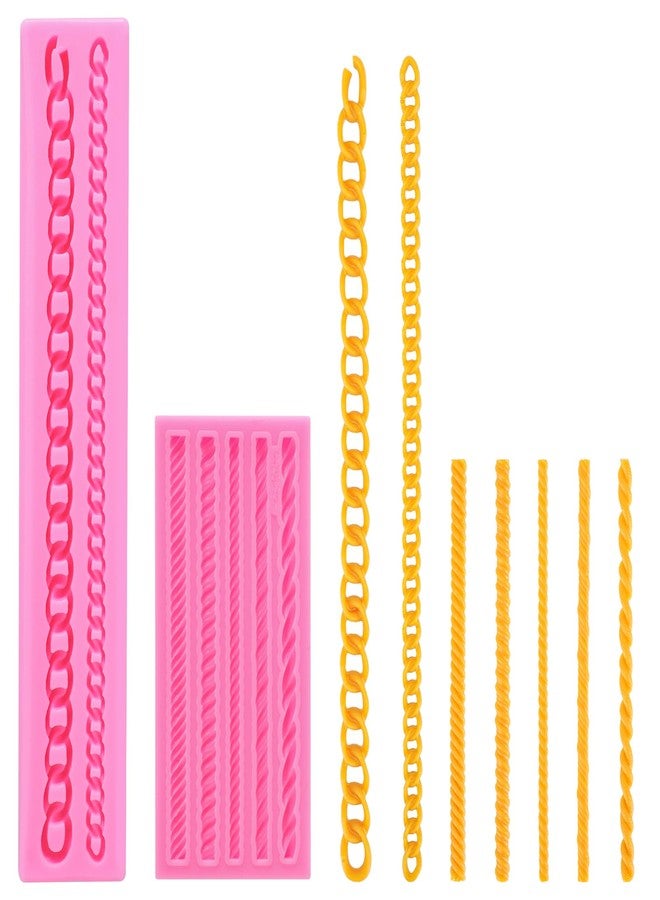Beasea Silicone Fondant Mold, 2pcs Border Mold Silicone Small Mini Rope Chain DIY for Birthday Cake Decoration Candy Sugar Craft Cupcake Topper - Image 1