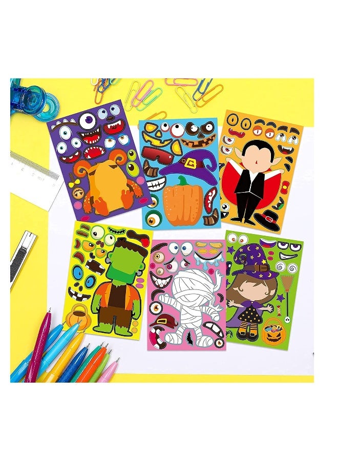 Fun Make-a-Face Sticker Sheets for Kids, 42Pc Craft Set with Vampire, Witch, Frankenstein, Ghost and More for Party Favors - Image 2