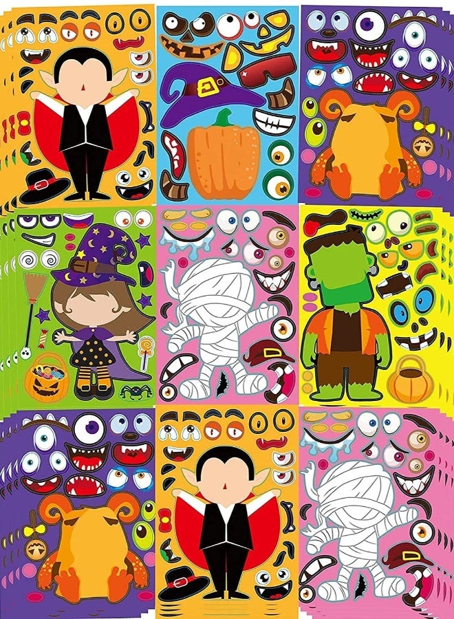Fun Make-a-Face Sticker Sheets for Kids, 42Pc Craft Set with Vampire, Witch, Frankenstein, Ghost and More for Party Favors - Image 1