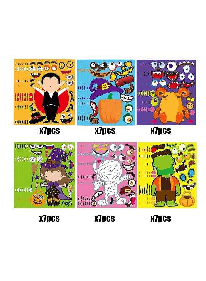 Fun Make-a-Face Sticker Sheets for Kids, 42Pc Craft Set with Vampire, Witch, Frankenstein, Ghost and More for Party Favors - Image 4