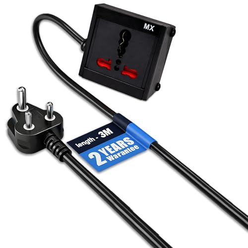 MX 3 pin Extension Cord Single Socket Heavy Duty Long Extension Power Cord 3 Meter 1800W 6a to 16a Converter Plug (0.75 Sq.mm ISI Marked) Safety Shutter 6 amp to 16 amp Extension Board - Image 2