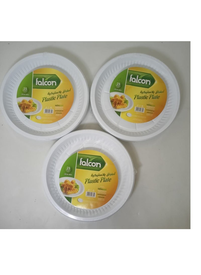 Falconpack Falcon Pack Of 3 X 25 Pcs Round Plastic Plate 26cm - Image 1
