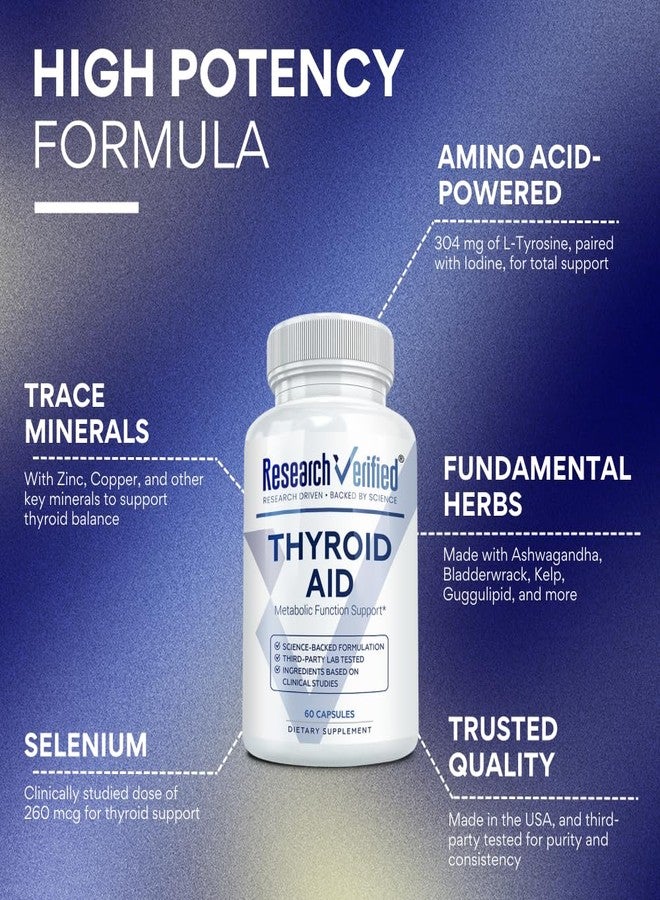 Research Verified® Thyroid Aid - Optimal Thyroid Function with Iodine Copper & Zinc - 260 mcg Selenium - 100% Pure - Vegan Friendly - 60 Capsules - 1 Month Supply - Image 3
