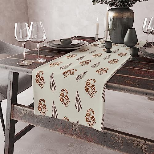 Astitva Cotton Table Runner – 13 x 72 Inches | Off White, Leafy Floral Print Dining Table Cloth | Elegant 6–8 Seater Runner for Home & Party Decoration - Image 2