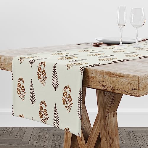 Astitva Cotton Table Runner – 13 x 72 Inches | Off White, Leafy Floral Print Dining Table Cloth | Elegant 6–8 Seater Runner for Home & Party Decoration - Image 5