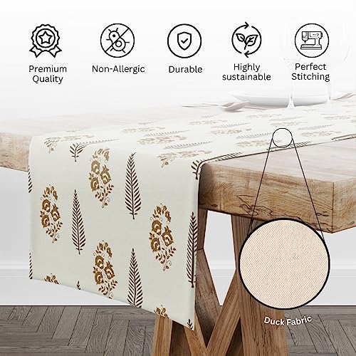 Astitva Cotton Table Runner – 13 x 72 Inches | Off White, Leafy Floral Print Dining Table Cloth | Elegant 6–8 Seater Runner for Home & Party Decoration - Image 3