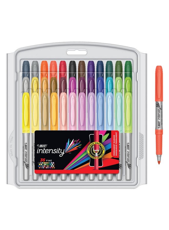 بيك أقلام تحديد دائمة متنوعة الألوان من BIC Intensity، ذات رأس رفيع، عبوة من 36 قلمًا مع قبضة غير قابلة للانزلاق من أجل الراحة والتحكم - Image 1