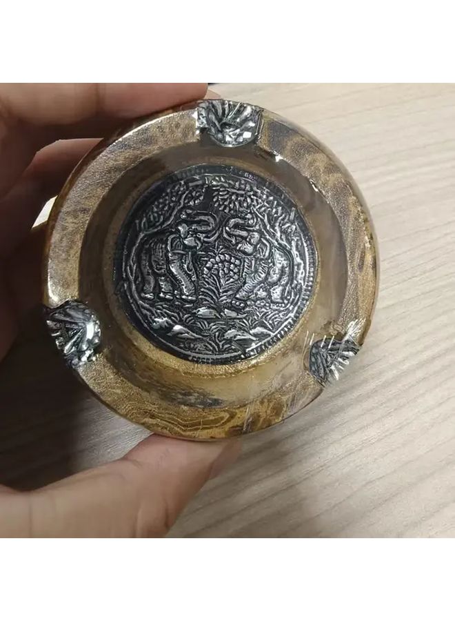 3 Wheels Thai Elephant Ashtray Retro Wood Metal Accent Tray Durable Brown Holder for Home Office Hotel Decorative Gift - Image 1