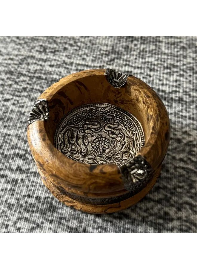 3 Wheels Thai Elephant Ashtray Retro Wood Metal Accent Tray Durable Brown Holder for Home Office Hotel Decorative Gift - Image 2