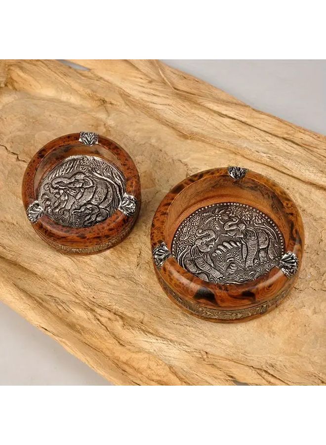 3 Wheels Thai Elephant Ashtray Retro Wood Metal Accent Tray Durable Brown Holder for Home Office Hotel Decorative Gift - Image 4