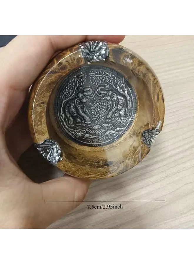 3 Wheels Thai Elephant Ashtray Retro Wood Metal Accent Tray Durable Brown Holder for Home Office Hotel Decorative Gift - Image 3