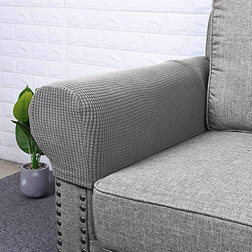 NC HOME High Stretch Polyester Sofa Armchair Armrest Covers Slipcovers Waterproof Furniture Protector Spandex Fabric Anti-Stain Washable Couch Arm Cover Slipcover, Set of 2 (Light Gray) - Image 2