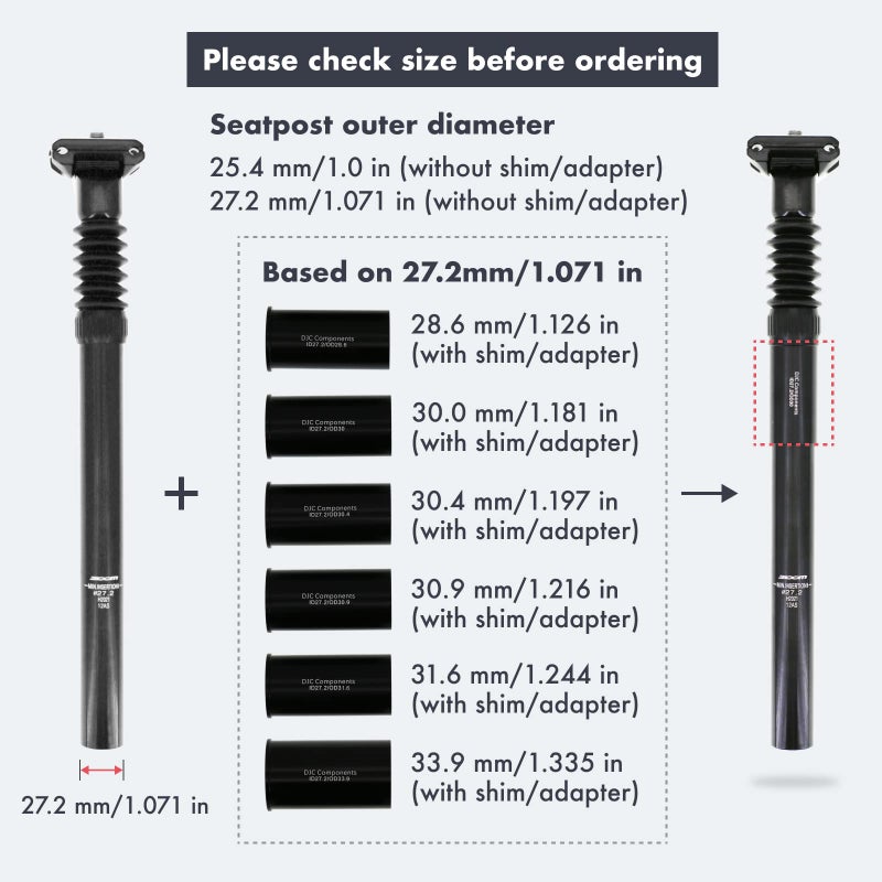 DJC Components DJC Bike Suspension Seatpost Shock Absorber Damper Rubber Seat Post 25.4 27.2 28.6 30.4 30.9 31.6 mm Lightweight Aluminum(31.6mm Black) - Image 4
