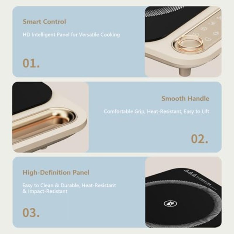 3500W Portable Infrared Cooker, Dual Heating Single Burner Electric Hob with Touch Screen and Knob Control, Timer and Keep Warm Function, Large Heating Panel Suitable for All Cookware - Image 4