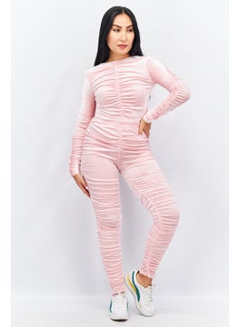 Women 2 Pieces Ruched Top And Jogger Set, Pink