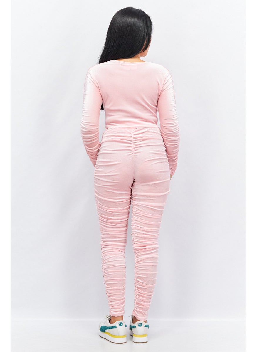Moda Minx - Women 2 Pieces Ruched Top And Jogger Set, Pink - Image 1