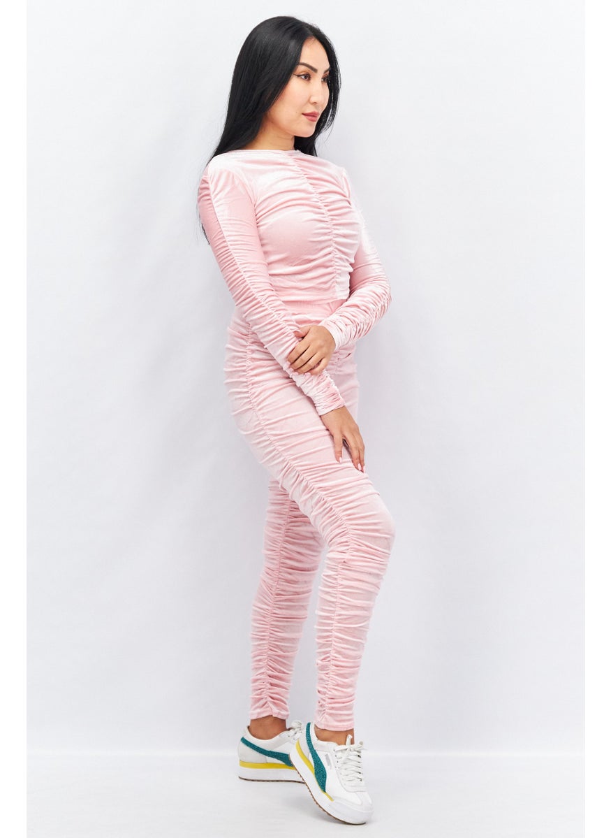 Moda Minx - Women 2 Pieces Ruched Top And Jogger Set, Pink - Image 1