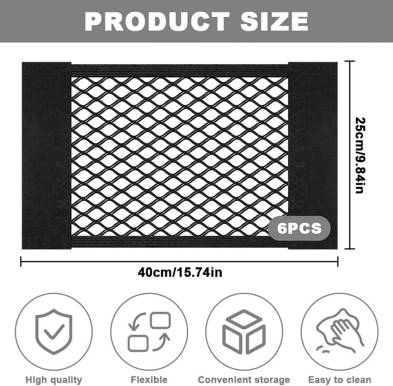 Car Boot Storage Net 6 PCS, Adhesive Mesh Cargo Net, Elastic storage Net for Van, Caravan, Trunk, Cargo, Camping, Car Organiser Essentials, Car Back Rear Trunk Seat Mesh Net, 40x25cm - Image 2