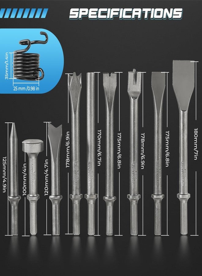 NATGAI 10PCS Air Hammer Chisel Set, Heavy Duty Pneumatic Chisels with 0.401" Shank, Carbon Steel Air Hammer Bits for Tile, Masonry, Concrete, Brick, Rust Removal, Rivet & Automotive Work, with Spring - Image 3