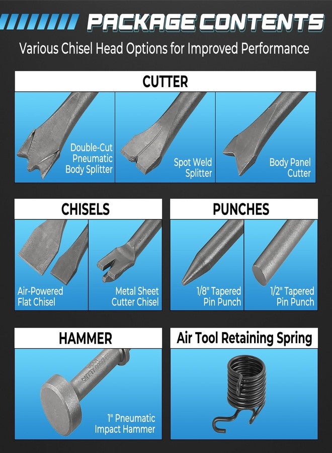 NATGAI 10PCS Air Hammer Chisel Set, Heavy Duty Pneumatic Chisels with 0.401" Shank, Carbon Steel Air Hammer Bits for Tile, Masonry, Concrete, Brick, Rust Removal, Rivet & Automotive Work, with Spring - Image 2